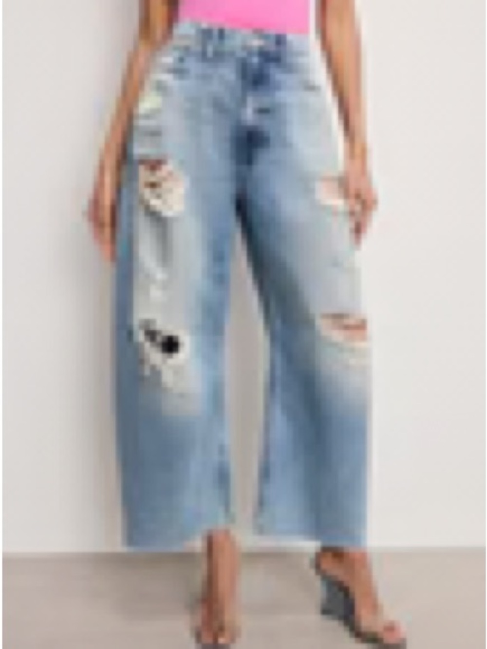 Good American Light Blue Distressed Wide-Leg Jeans